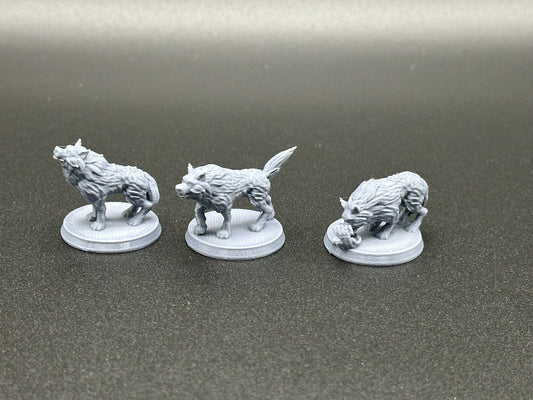 Wolf Pack Miniature Set – Three Dynamic Figures for Tabletop RPGs