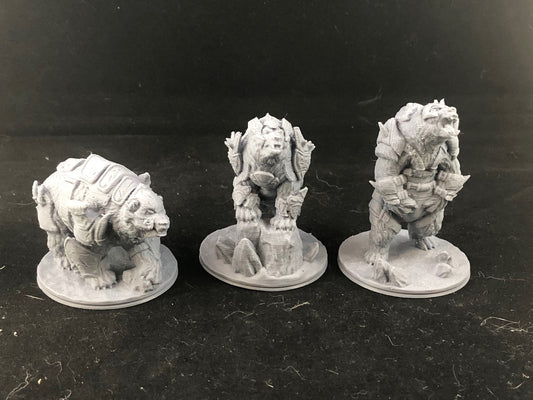 Set of 3 Battle Bears - 28mm Scale Miniatures for Tabletop RPGs