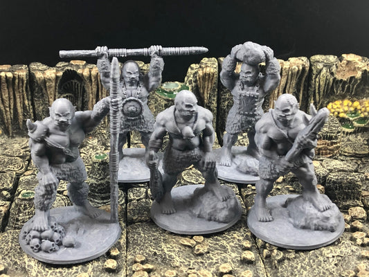 Fearsome Ogres Miniatures | Set of 5 - 28mm scale D&D Monsters - Tabletop RPG Miniature