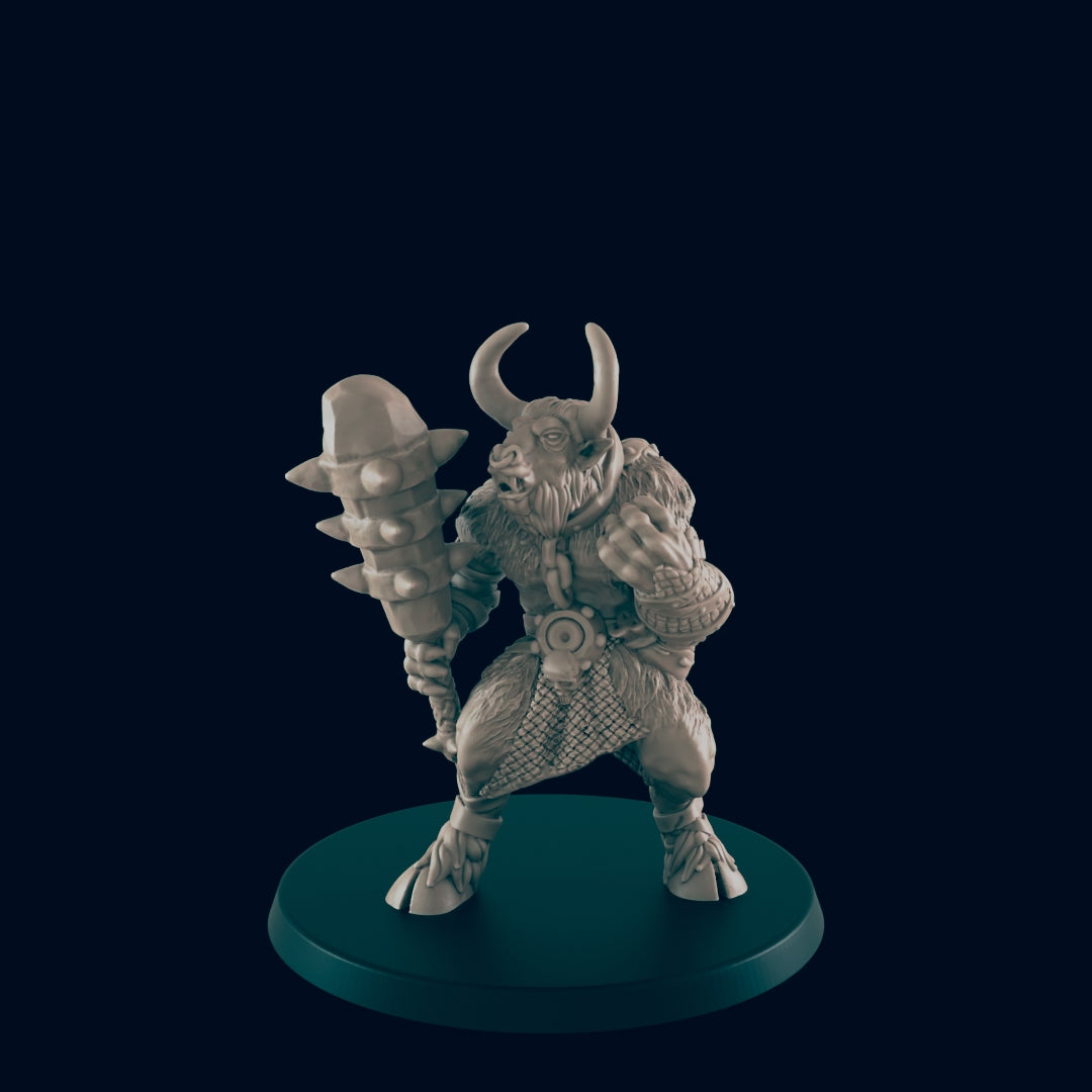 Savage Minotaur Miniature for Tabletop RPGs on a 2-inch base.