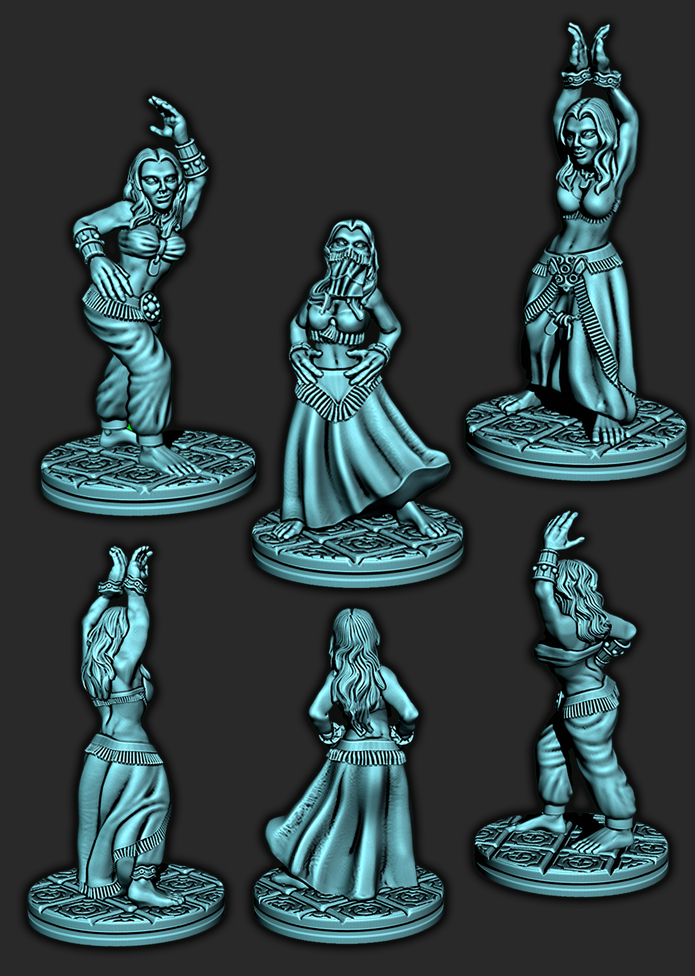 Belly Dancer Miniatures - Set of Three Elegant Figures for Tabletop RPGs